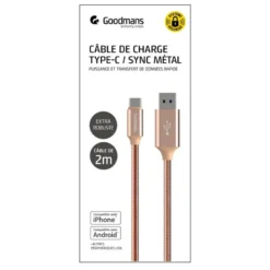 Cable usb a to type c 2 m metal