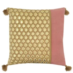 Coussin imprime dore 40x40cm pom