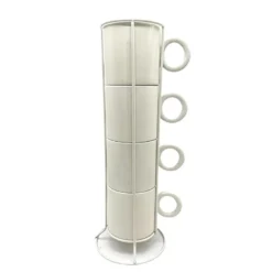 Lot de 4 mugs creme avec rack
