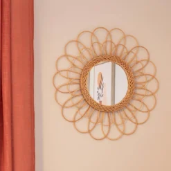 Miroir fleur rotin