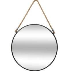 Miroir metal rond corde noir