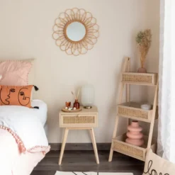 Miroir rotin fleur