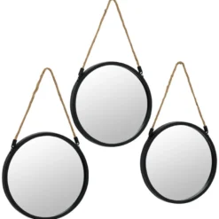 3 miroirs ronds noirs avec corde
