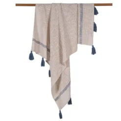 Plaid coton pompons 130x160cm
