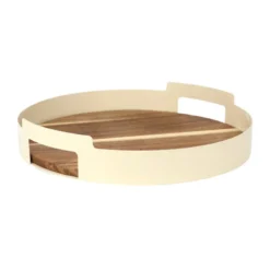 Plateau rond metal creme acacia